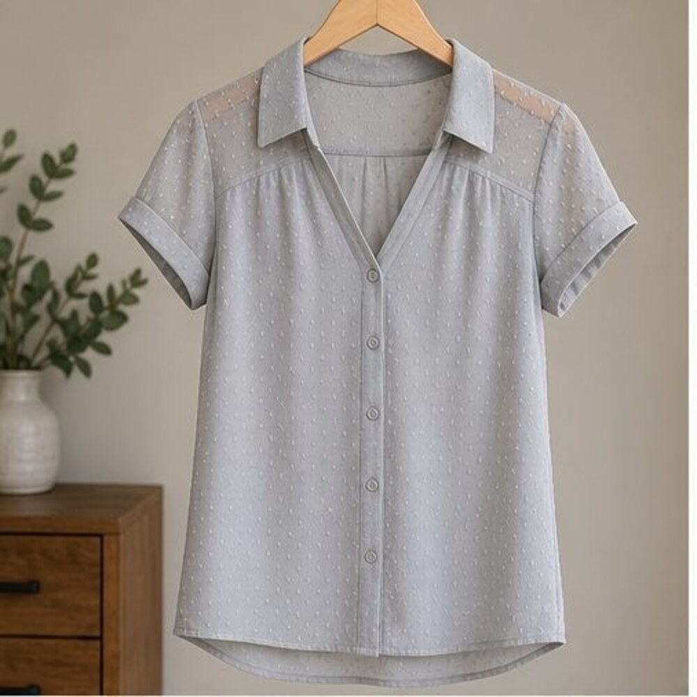 Gray V Neck Top